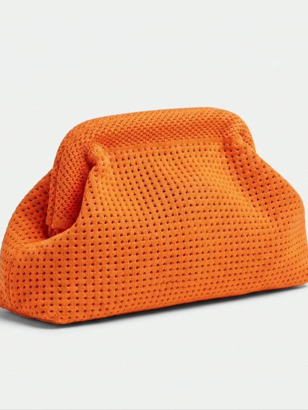 Bright Orange Perforated Knit Clutch Bag